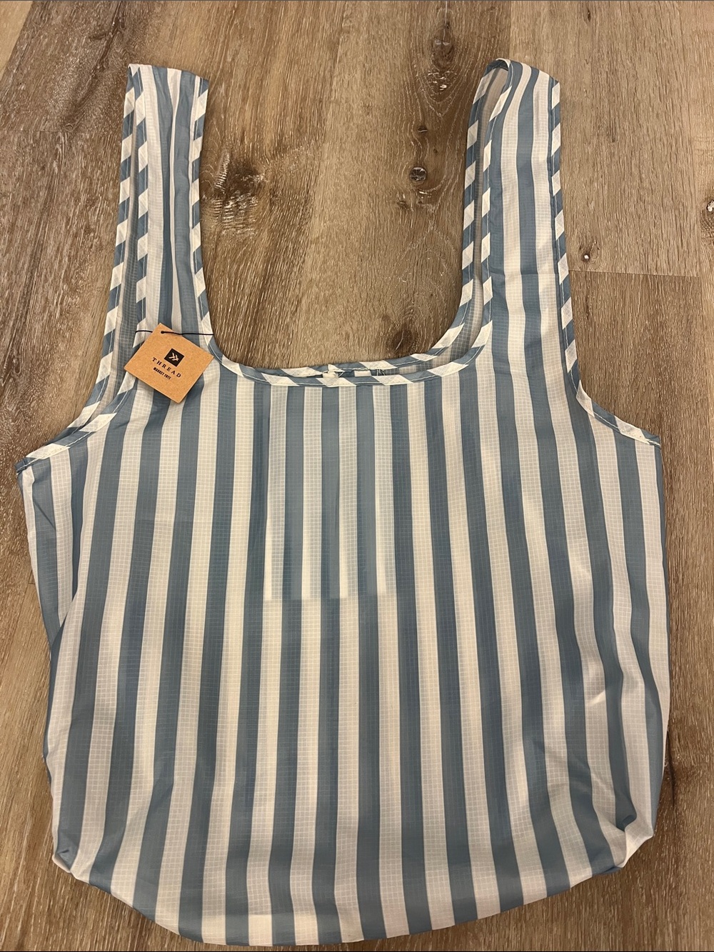 NEW Striped Blue and White Lightweight Reusable Tote Bag